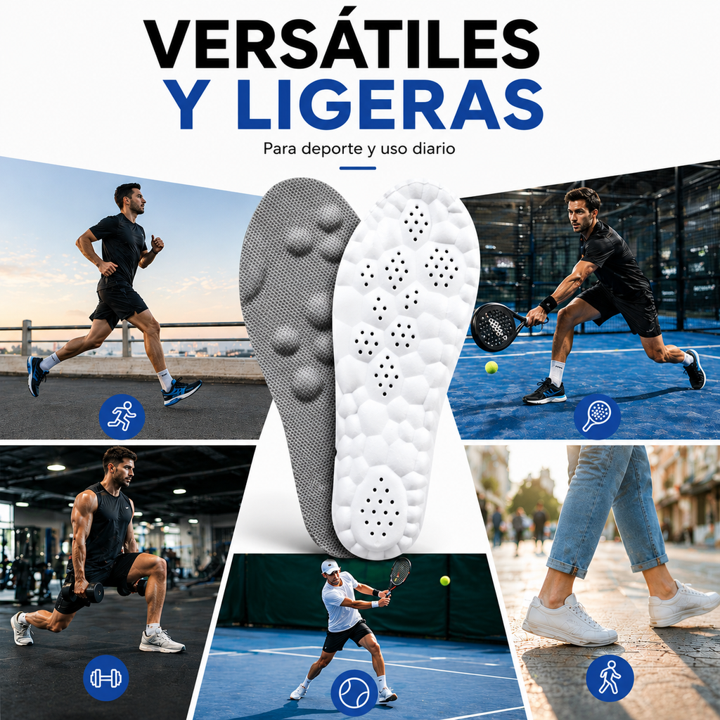 Plantillas Impact+ de Movicore, con diseño en blanco, para mayor amortiguación y comodidad en calzado deportivo.