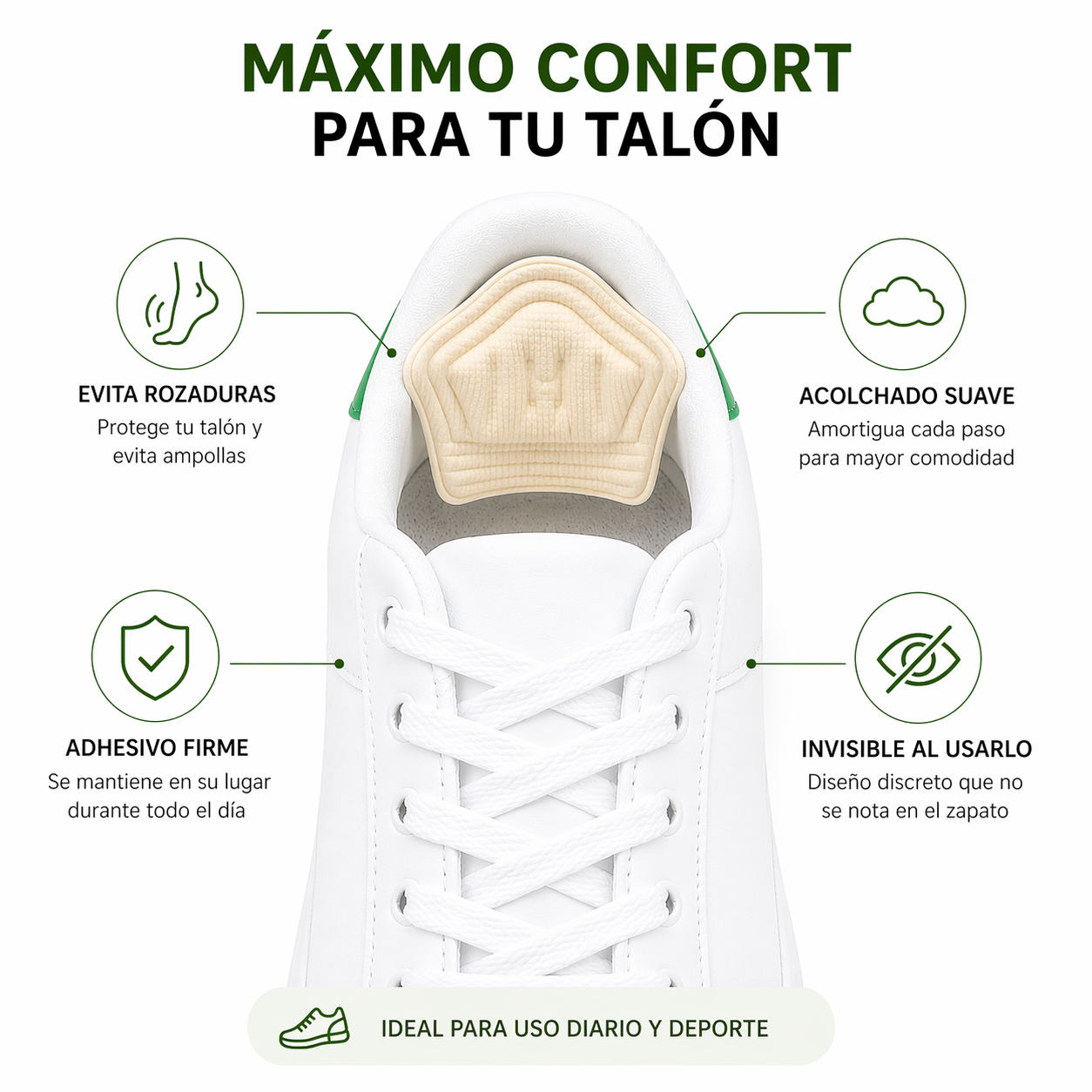 Protector de talón Movicore para aliviar la presión y prevenir rozaduras en el talón, hecho de material suave y cómodo.